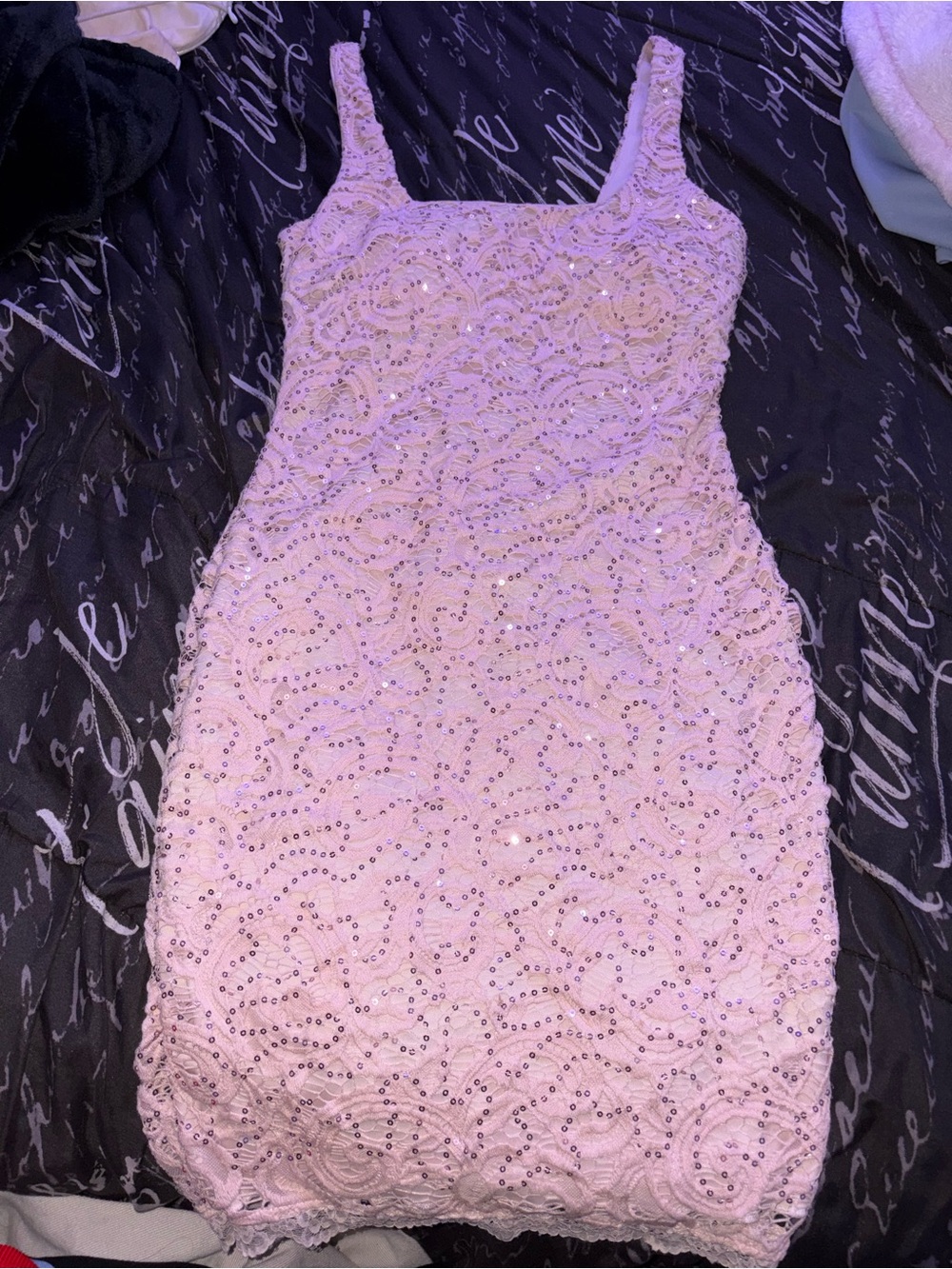 Pink Sequined Lace Bodycon Dress - Women